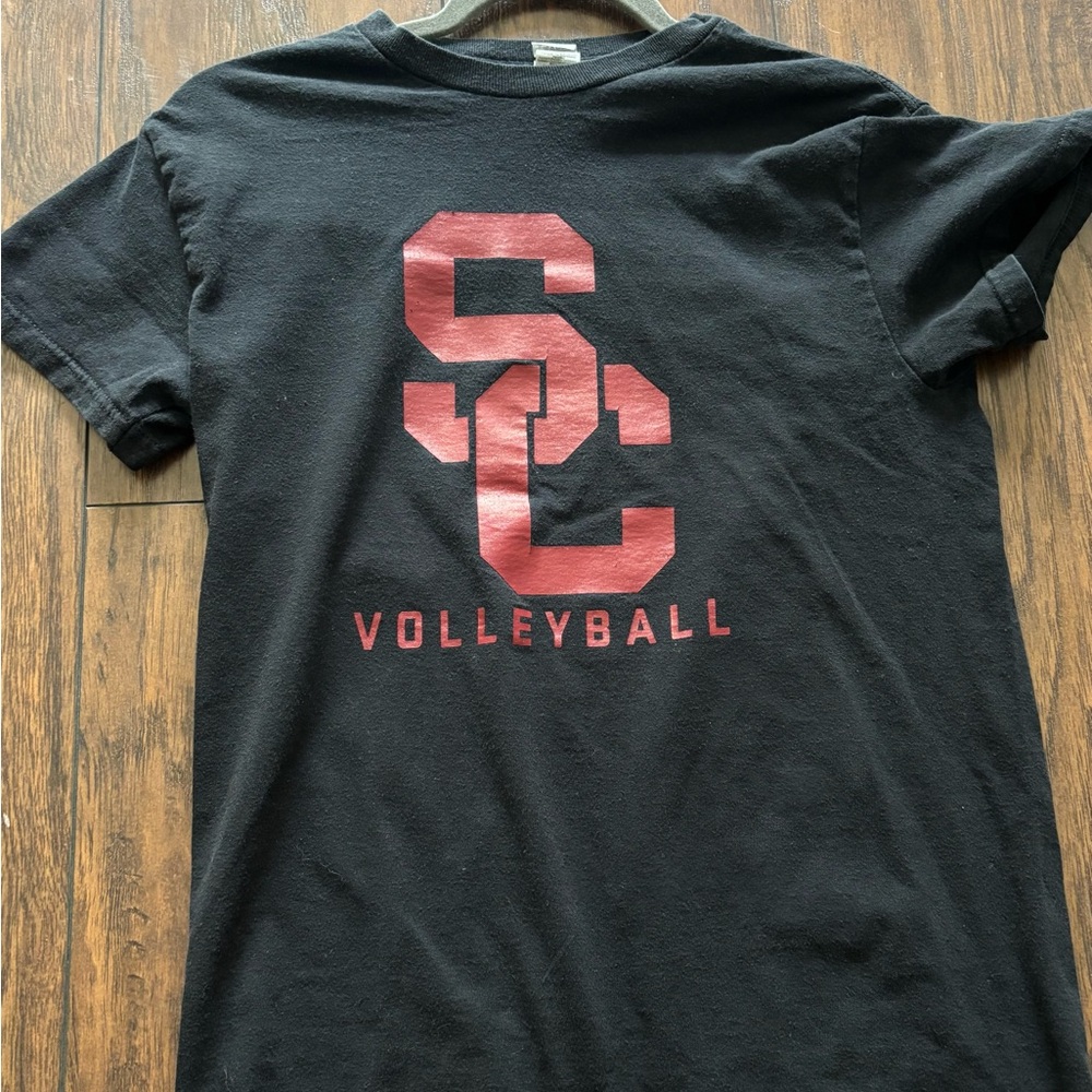 Black Volleyball T-Shirt with Red USC Logo